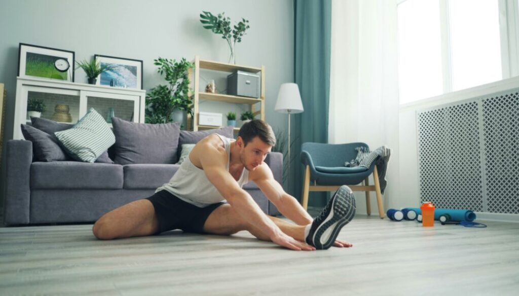 Complete illustrated guide to 6 no-equipment exercises: jumping jacks, squats, push-ups, plank, lunges, and high knees for full-body fat burning.